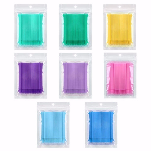100pcs Disposable Colorful Cotton Swabs Eyelash Brushes Cleaning Swab Hot Natural Eyelashes Remover Tattoo Microbrush Kit