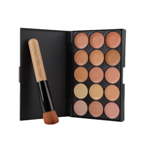 Professional Makeup tool set 15 Color Face Concealer Eyeshadow Palette + Wood Handle Flat Angled Brush kit Make up Set