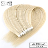 Neitsi Mini Tape In None Remy Human Hair Adhesive Extension 12" 16" 20" 10/20/40pcs 13 Colors Straight Weft Natural Hair