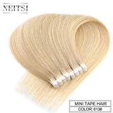 Neitsi Mini Tape In None Remy Human Hair Adhesive Extension 12" 16" 20" 10/20/40pcs 13 Colors Straight Weft Natural Hair