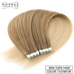 Neitsi Mini Tape In None Remy Human Hair Adhesive Extension 12" 16" 20" 10/20/40pcs 13 Colors Straight Weft Natural Hair