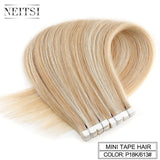 Neitsi Mini Tape In None Remy Human Hair Adhesive Extension 12" 16" 20" 10/20/40pcs 13 Colors Straight Weft Natural Hair