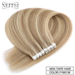 Neitsi Mini Tape In None Remy Human Hair Adhesive Extension 12" 16" 20" 10/20/40pcs 13 Colors Straight Weft Natural Hair