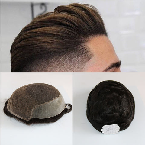 Eversilky Human Hair Durable Hairpieces Lace Thin PU Replacement System For Men Toupees  Human Hair Durable Hairpieces Lace & PU