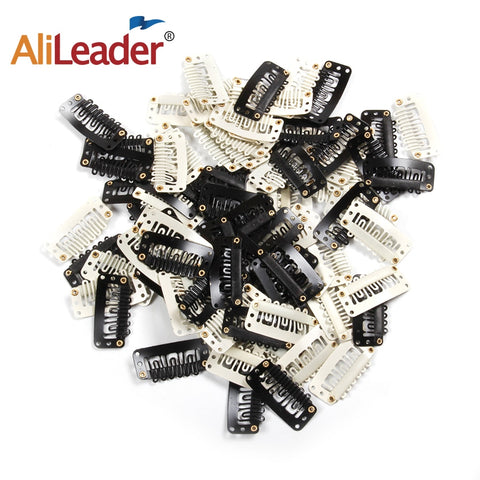 AliLeader 20 PCS Black Stainless Steel Wig Clips Combs Snap Clips with Rubber for Hair Extension Toupee DIY 6 Teeth Snap-Comb