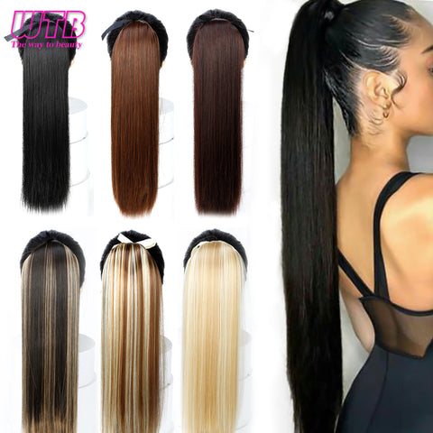 WTB 22" Long Straight Ponytails for Women Heat Resistant Synthetic Drawstring Fake Hair Pony Tail Extensions